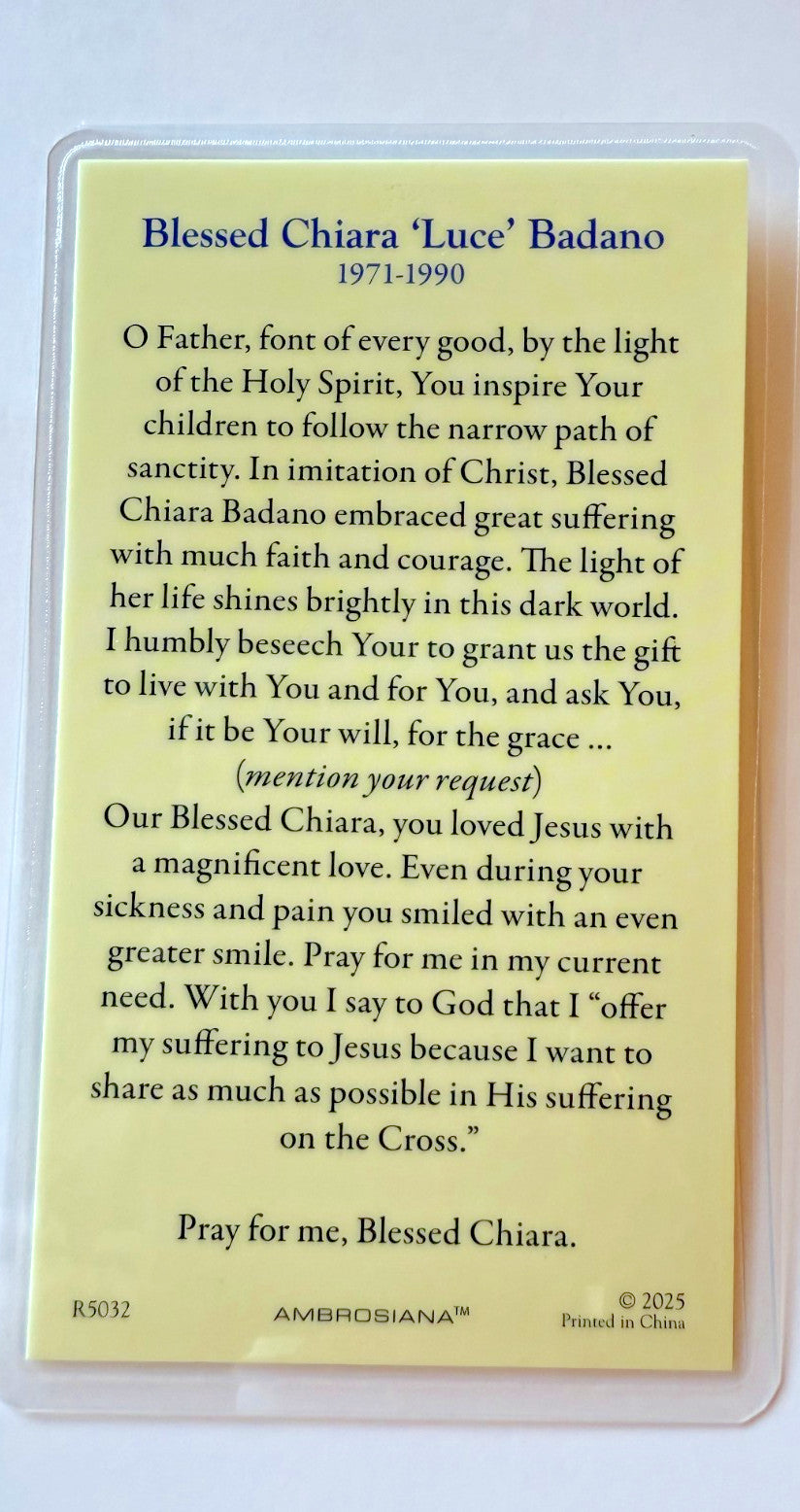 Blessed Chiara Badano Laminated Prayer Card, NEW #PCL-62 - Journeys of Faith