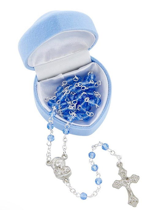 Blue Heart Case with Blue Glass Rosary, New #AB-049-2 - Journeys of Faith