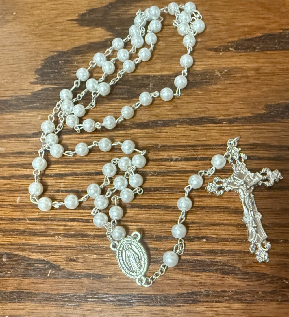 O L of the Miraculous Faux White Pearl Rosary, New #Gftshp-96 - Journeys of Faith