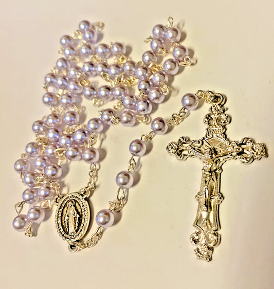 Light Blue Faux Pearl Rosary, New #Gftshp-97 - Journeys of Faith