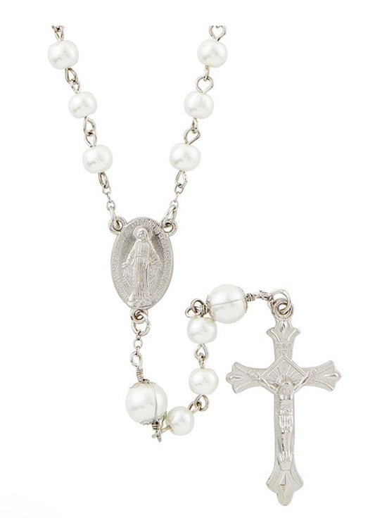 White Mother of Pearl Faux Rosary with O. L the Miraculous  Medal, New #AB-094 - Journeys of Faith