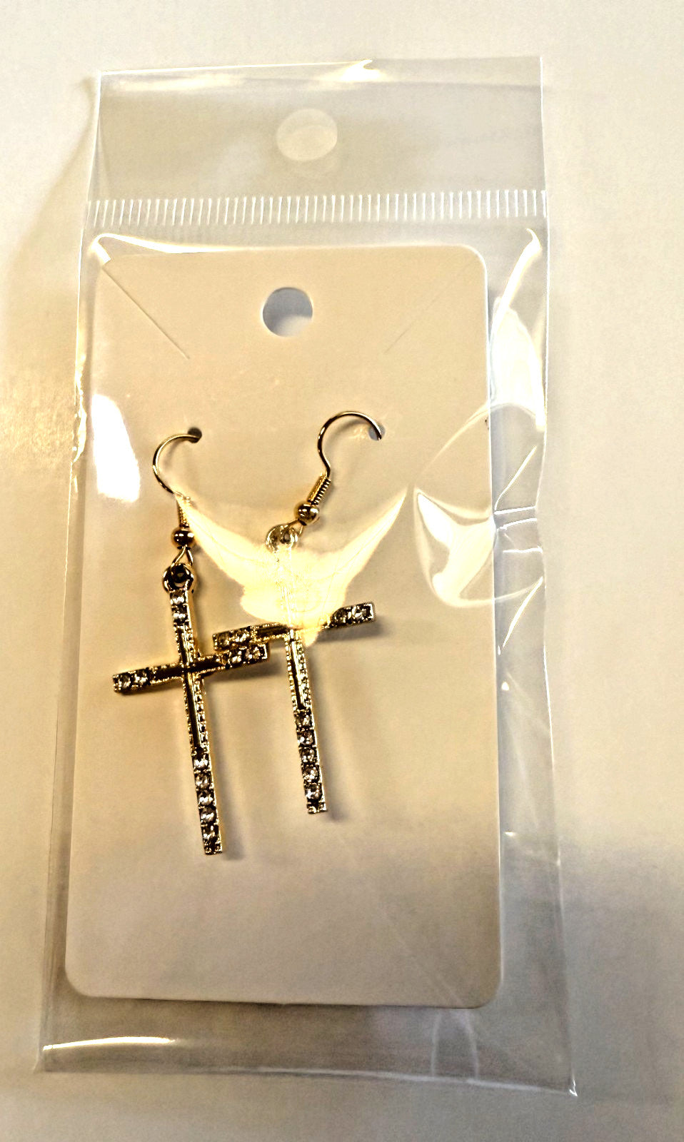 Gold 2.90" Dangle Cross  Earrings, New #AB-377-R2 - Journeys of Faith