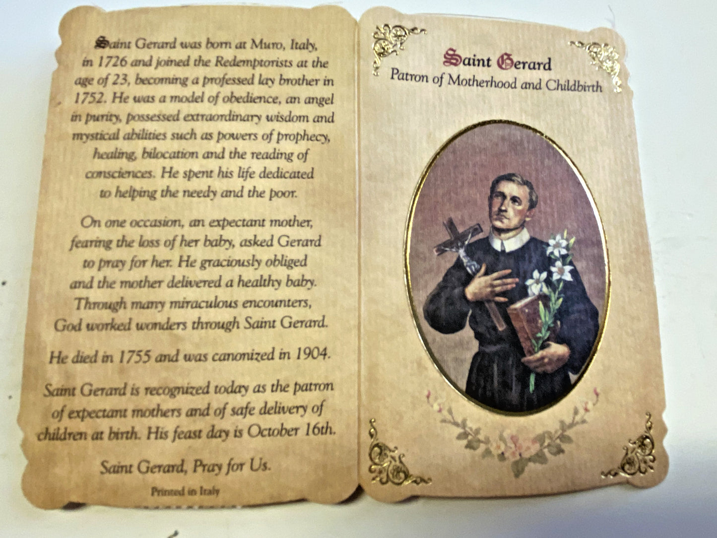 Saint Gerard Majella Patron St of Expectant Mothers Prayer + Medal, New#PCM-015 - Journeys of Faith