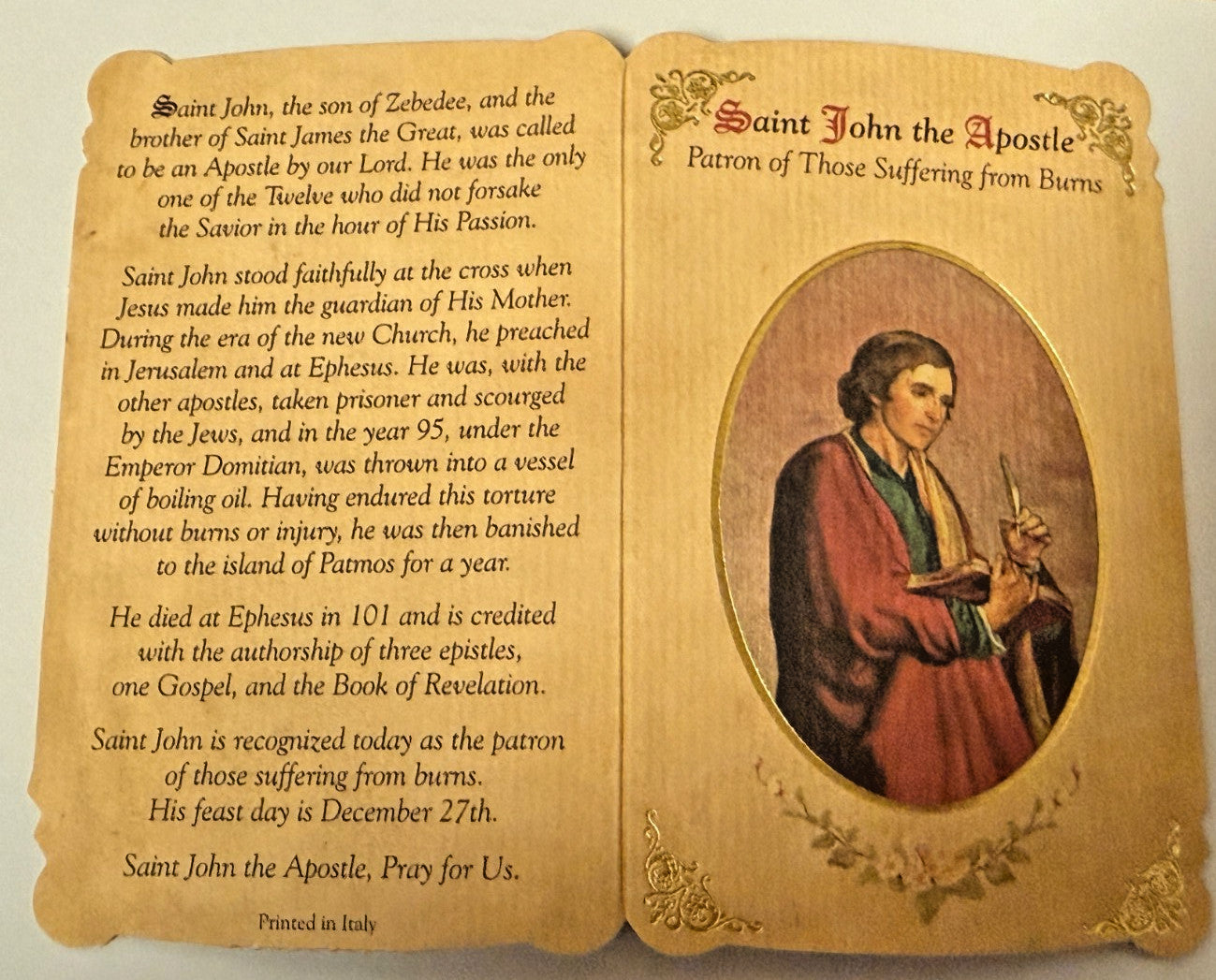 Saint John the Apostle (Patron of Burns)  Prayer folder + Medal, New #PCM-03[product_title] - Journeys of Faith