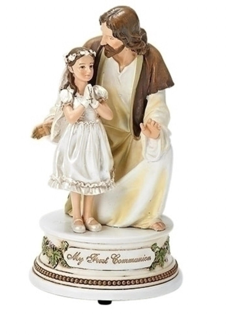 Jesus with Girl Communion Musical Figurine, 7.25"  New #RM-026 - Journeys of Faith