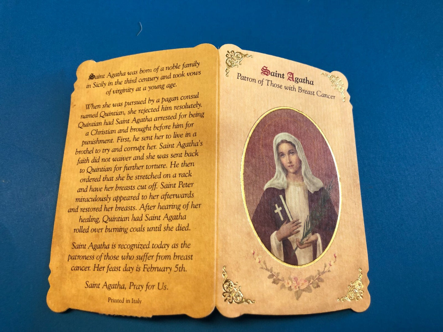 Saint Agatha Novena Prayer Card with Medal, New - Journeys of Faith