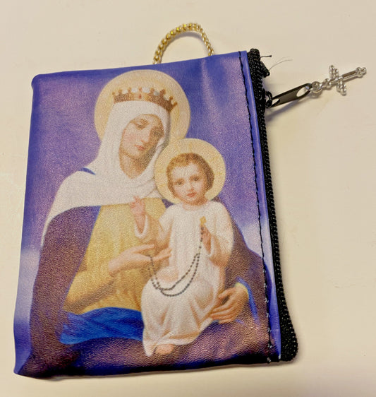 Our Lady of the Rosary Small  3.25" Zip Rosary Pouch, New #AB-027-1 - Journeys of Faith