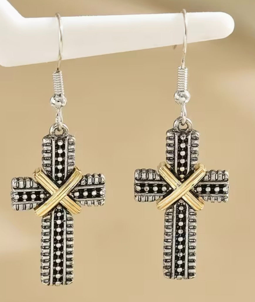 Cross 3 tone Earrings, New #Gftshp-102 - Journeys of Faith