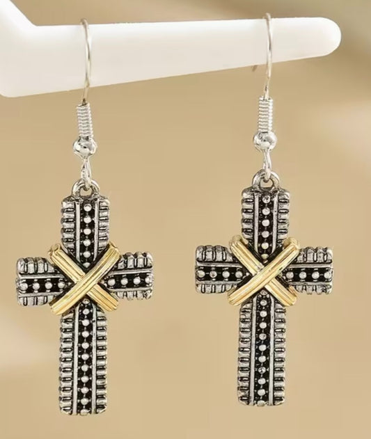 Cross 3 tone Earrings, New #Gftshp-102 - Journeys of Faith