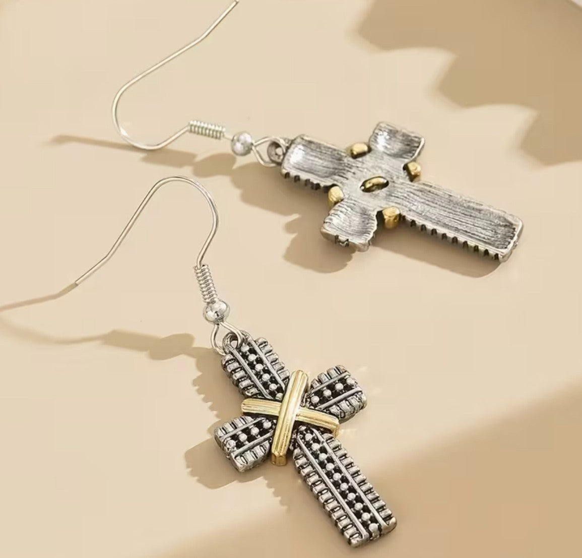 Cross 3 tone Earrings, New #Gftshp-102 - Journeys of Faith
