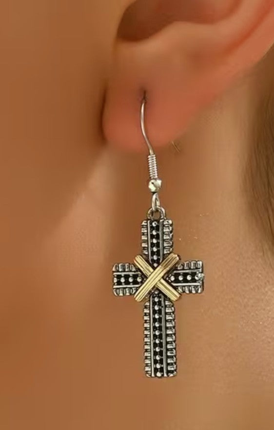 Cross 3 tone Earrings, New #Gftshp-102 - Journeys of Faith