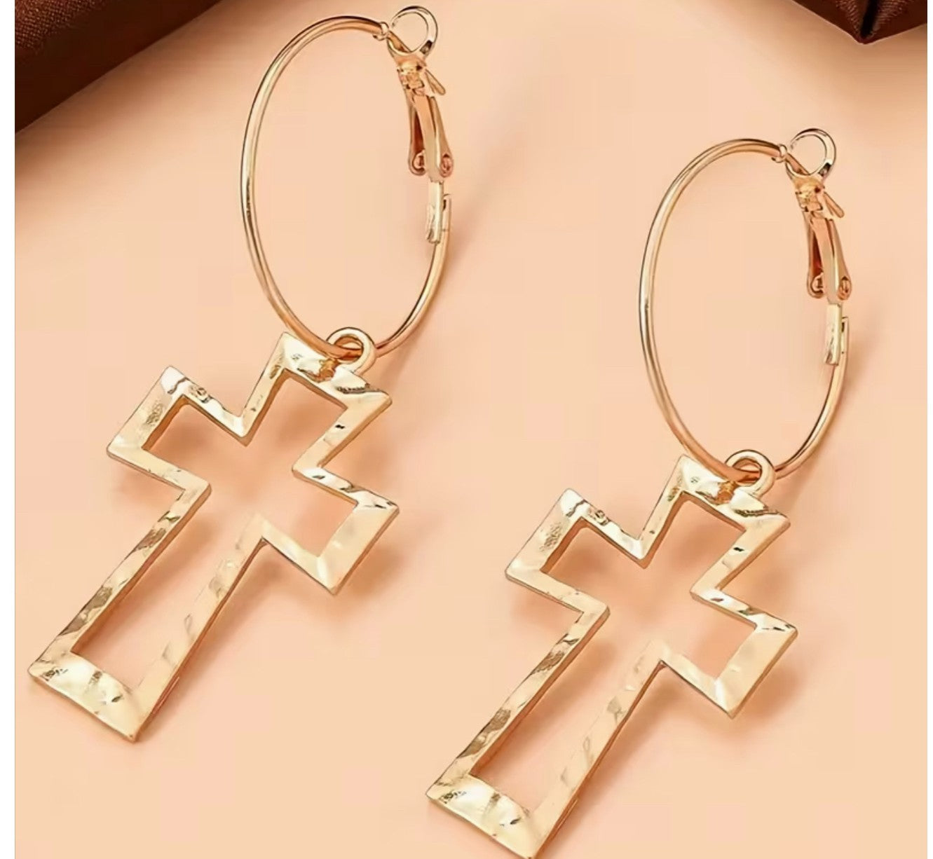 Hollowed-out Cross  2.75 Dangle Hoop Earrings, New #Gftshp-101 - Journeys of Faith