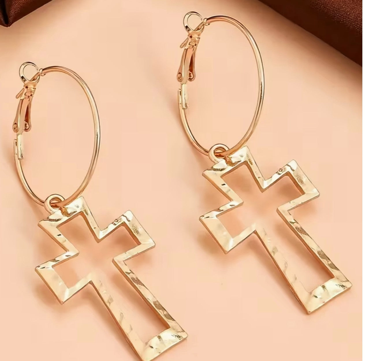Hollowed-out Cross  2.75 Dangle Hoop Earrings, New #Gftshp-101 - Journeys of Faith