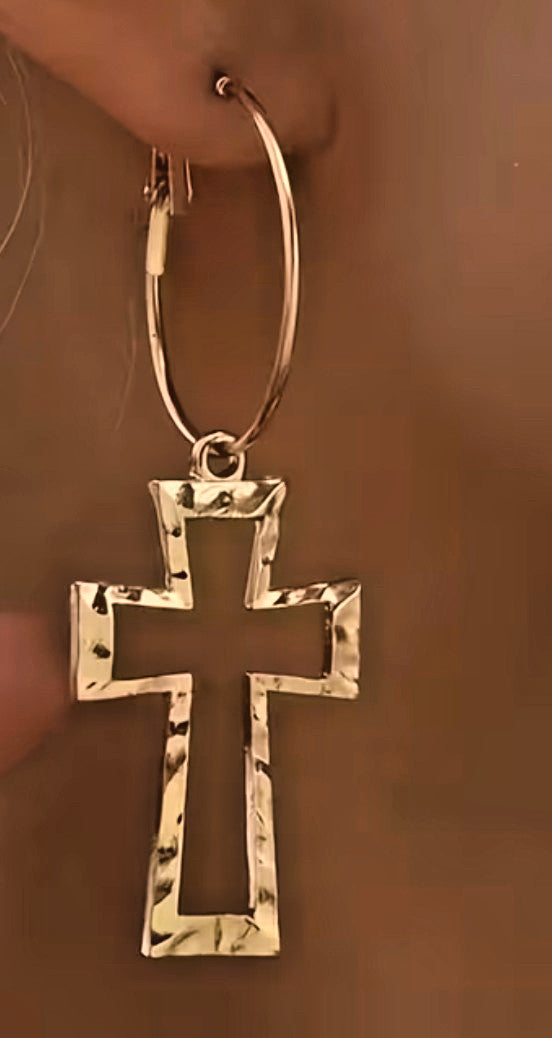 Hollowed-out Cross  2.75 Dangle Hoop Earrings, New #Gftshp-101 - Journeys of Faith