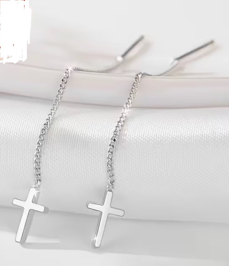Cross S925 Sterling Tassel Earrings, New #Gftshp-103 - Journeys of Faith