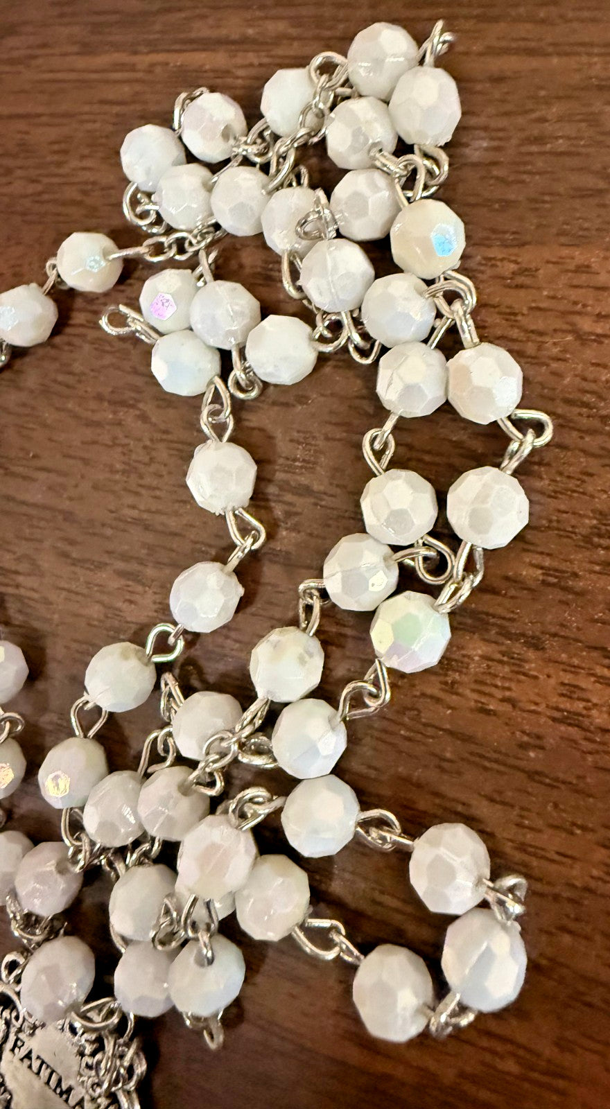 Our Lady of Fatima  Iridescent White Rosary, New Gftshp-70 - Journeys of Faith