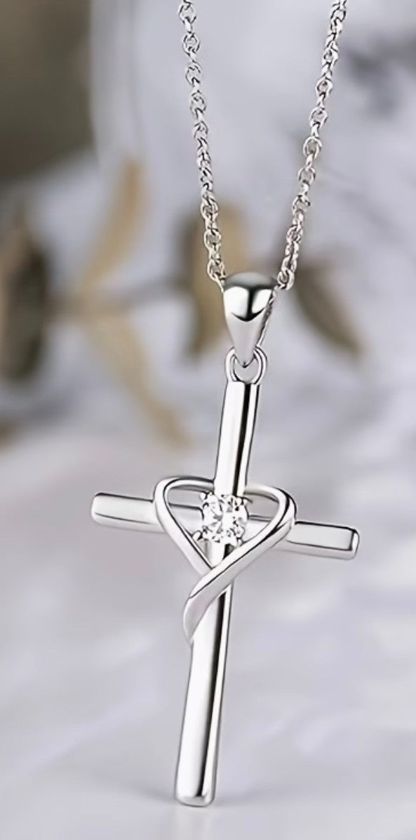 Cross with a heart 16.50" silver tone necklace, New #Gftshp-106 - Journeys of Faith