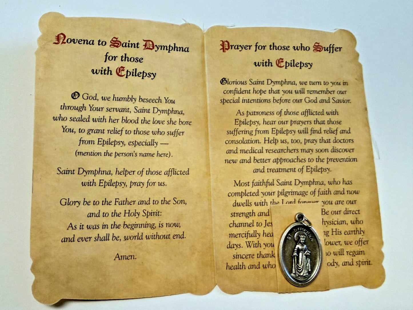 St Dymphna Patron of  Epilepsy illness Prayer Card  Medal, New #PCM-33