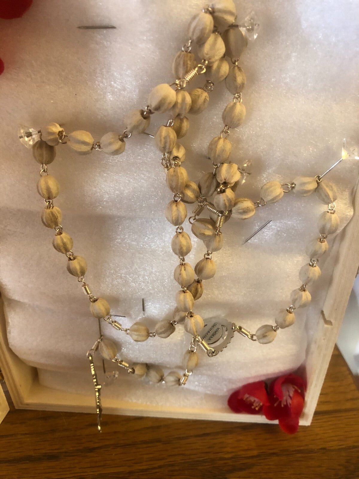 Saint Clare of Montefalco rosary with wooden beads and crucifix, religious Christian jewelry from Bob and Penny Lord Journeys of Faith.