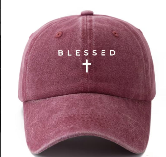 Vintage Distressed "BLESSED" Burgundy Baseball Cap, New # Gftshp-190