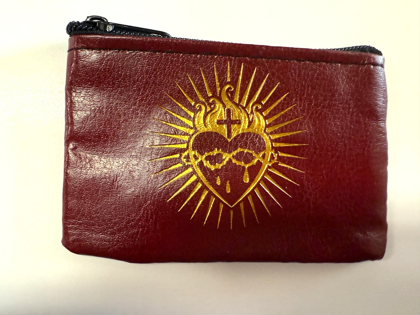 Sacred Heart Burgundy 3" Zip Rosary Pouch, New #AB-329-R2-B - Journeys of Faith