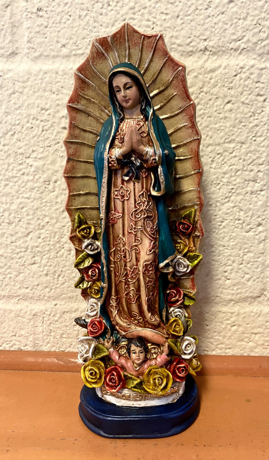 Hand-painted Our Lady of Guadalupe statue from Colombia, 6.5 inches tall, part of Christian religious collectibles by Journeys of Faith