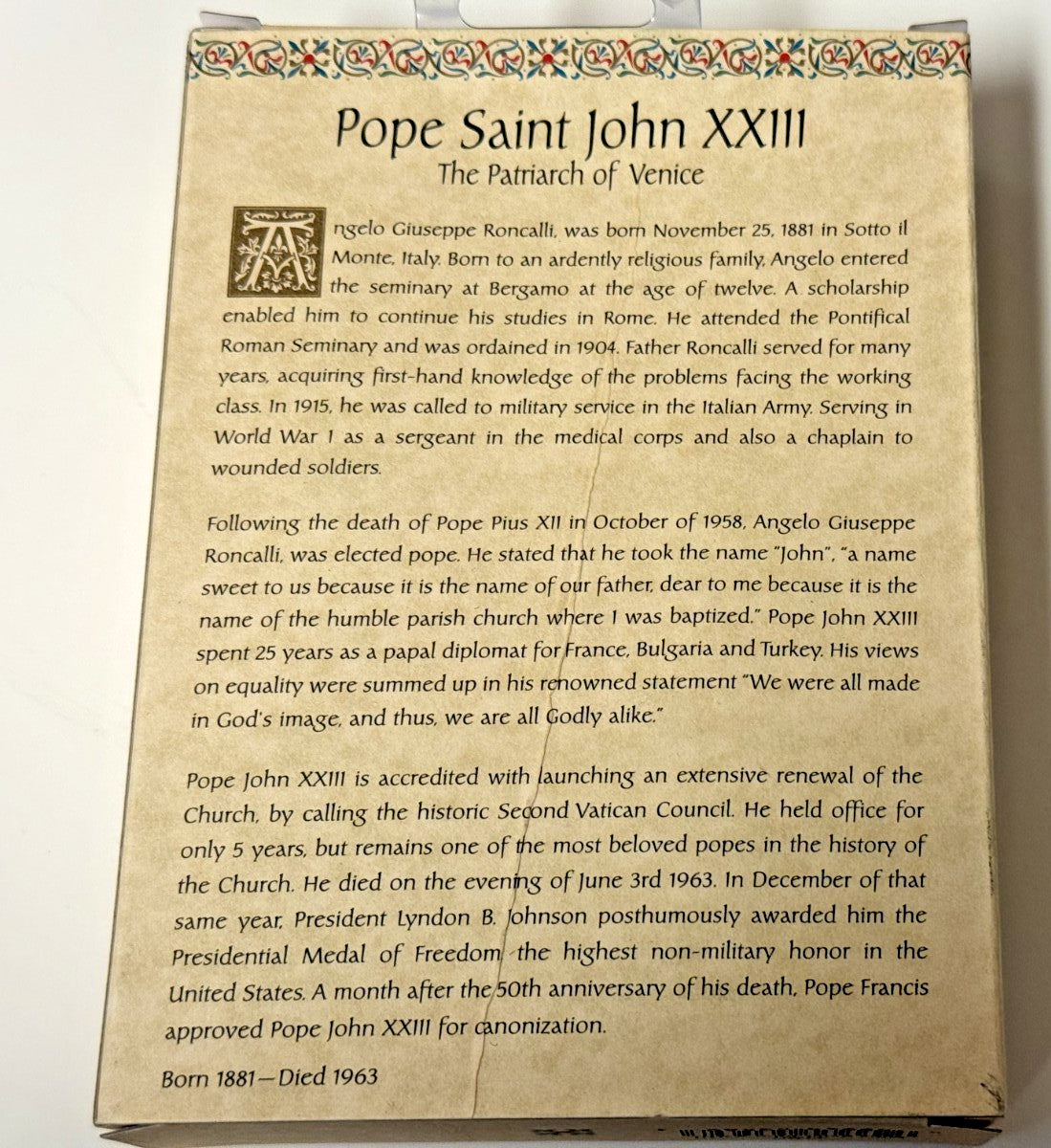 Pope Saint John XXIII 4" H Statue, Prayer Card + Bio, New #RM-57 - Journeys of Faith