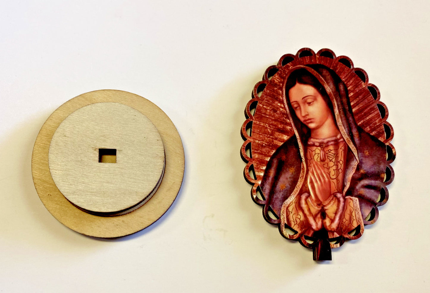 Our Lady of Guadalupe Scalloped 3.5" Wood Image, New #AB-299-R2