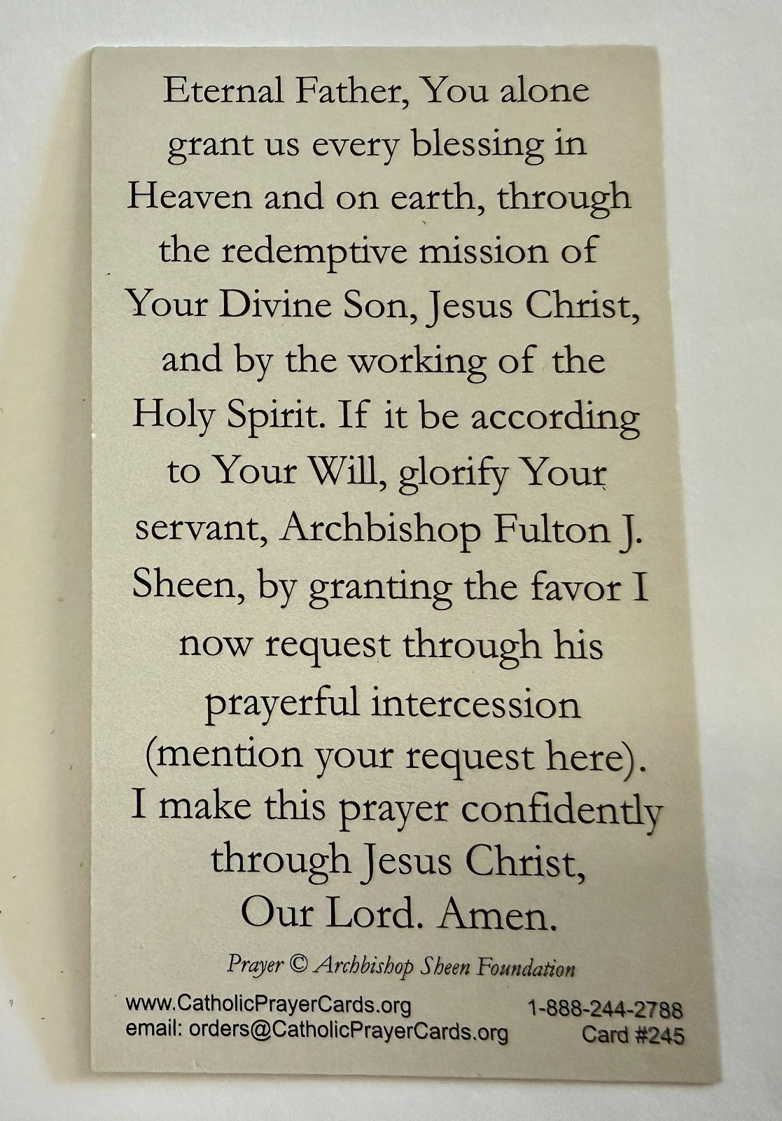 Blessed Fulton J Sheen Prayer Card, New #PC-39