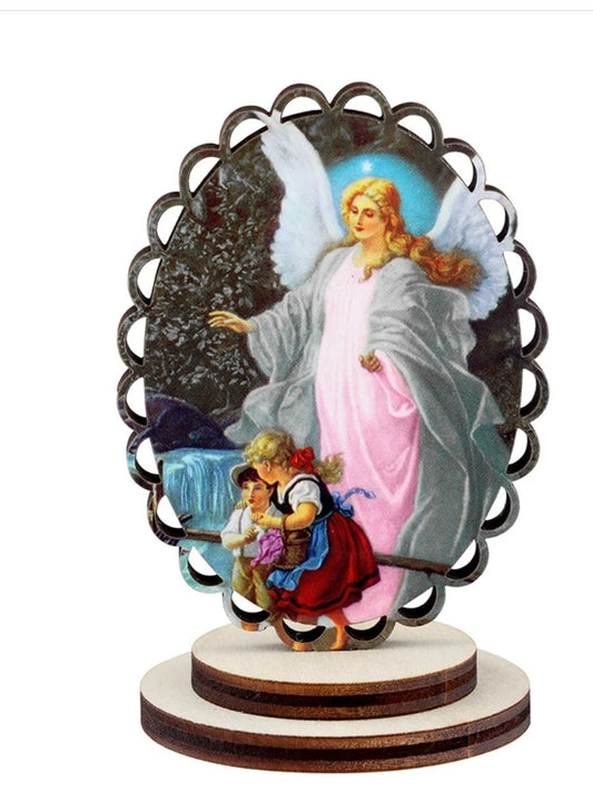 Guardian Angel Scalloped 3.5" Wood Image, New #AB-230-R2