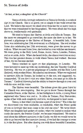 Saint Teresa of Avila Pamphlet/Minibook, by Bob and Penny Lord - Journeys of Faith