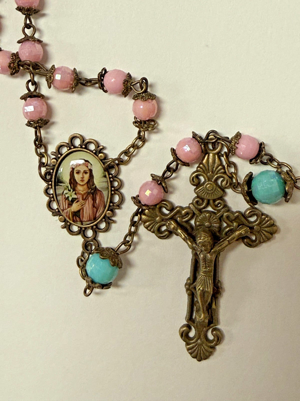 Saint Philomena  Pink & Blue Rosary, New #Gftshp-246