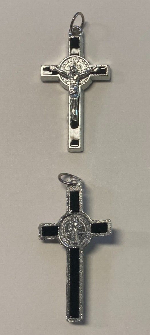 Saint Benedict Black & Silver  1.5" Crucifix,  New #8