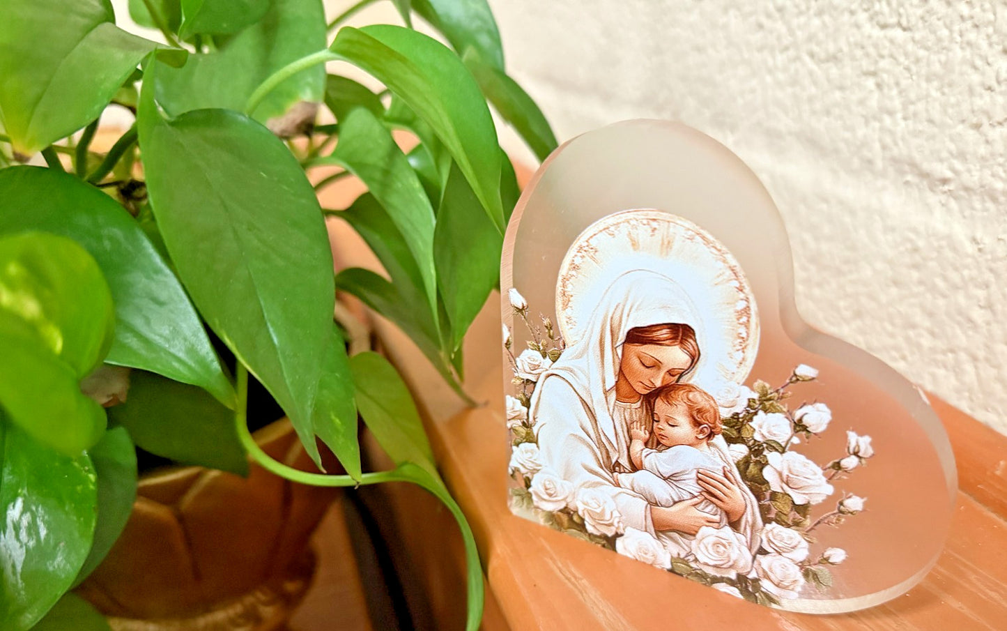 Blessed Mary & Child Jesus Small Heart Acrylic Image, New #ALM-031-R2 - Journeys of Faith