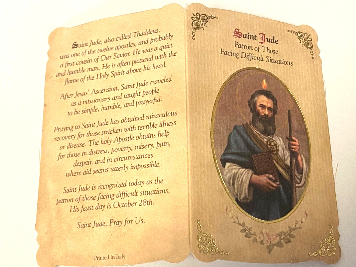 Saint Jude (Patron St of Difficult Situations) Prayer Card + Medal, New,#PCM-019