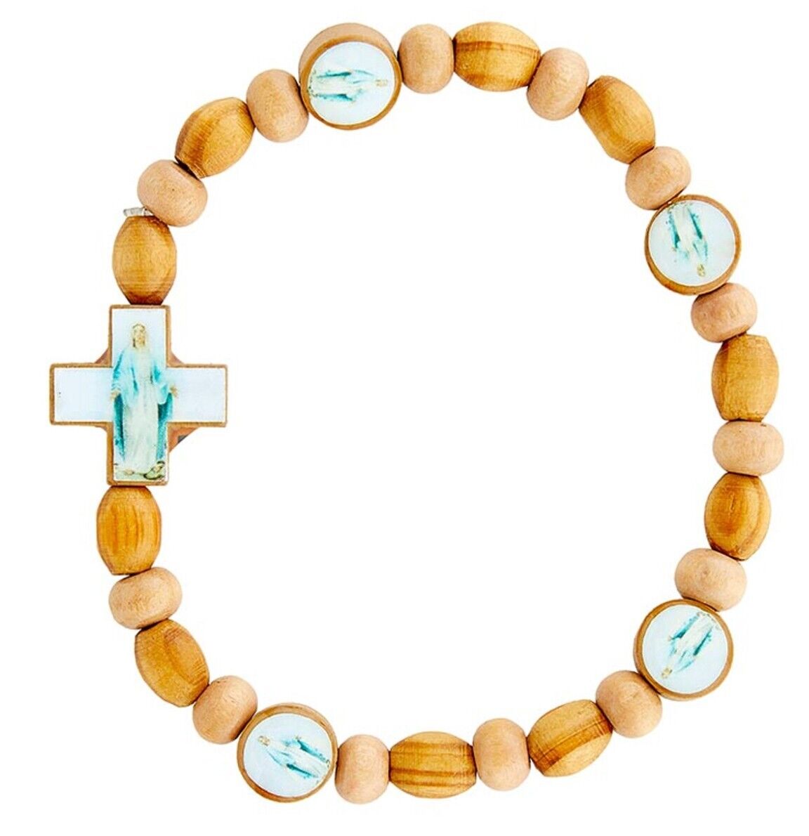 Our Lady of Grace Wood Bead Bracelet, New #MD-078