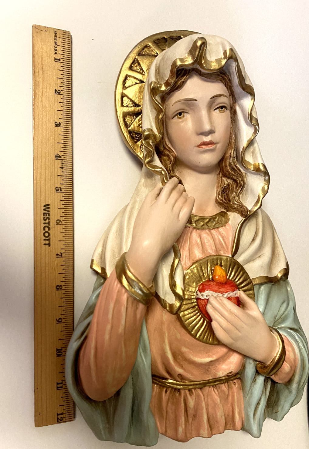 Immaculate Heart of Mary 13" Hand Painted Wall Plaque, New from Colombia