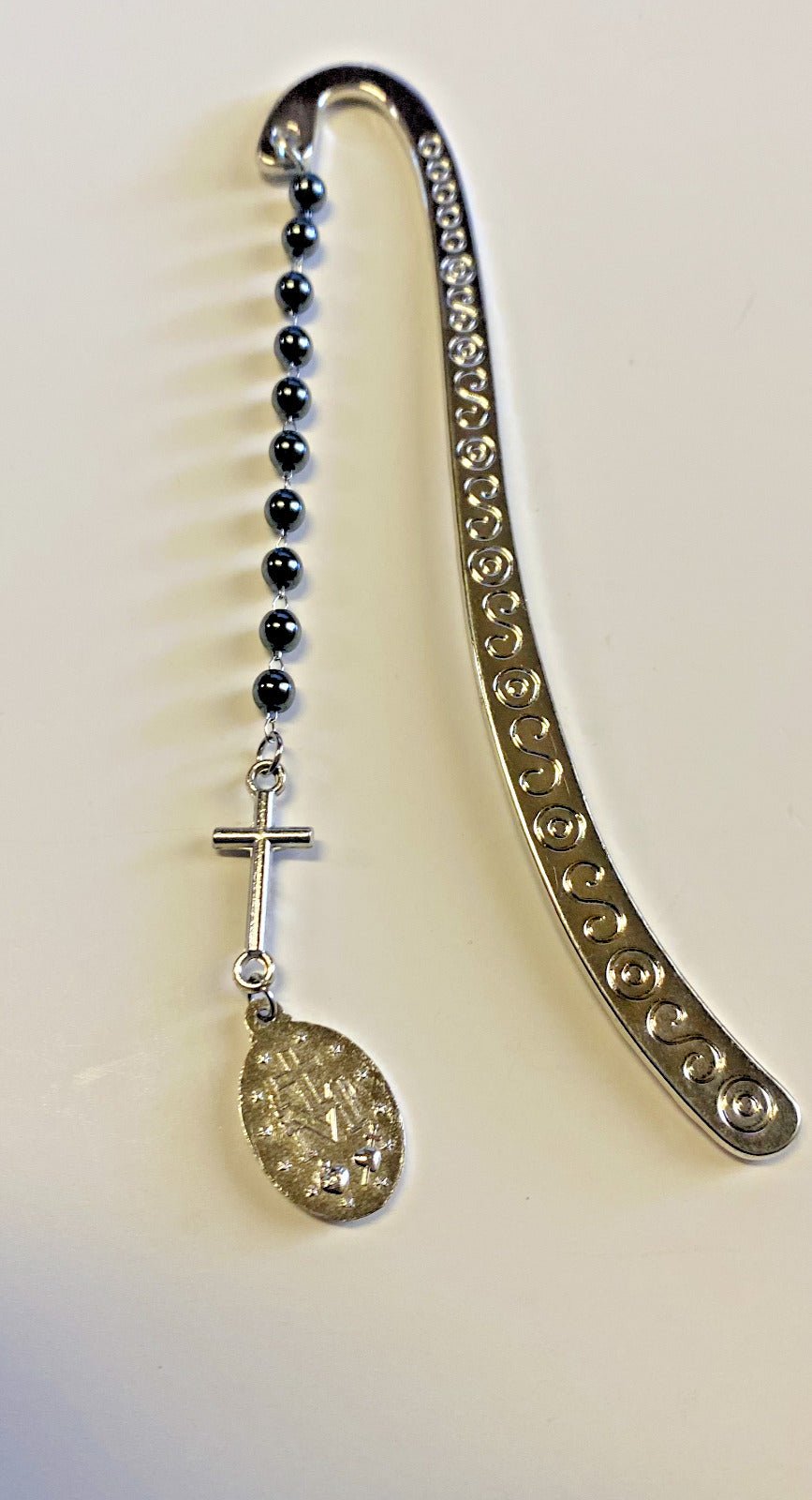 1 Decade Hematite Rosary Bookmark +O.L.of Miraculous Medal Charm, New # Gftshp