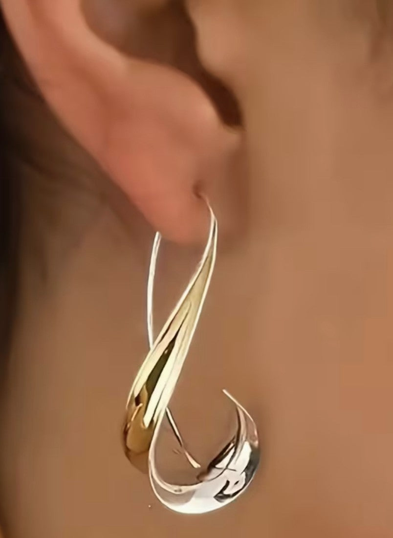 .925 Sterling Silver Drop Hook /2 tone Style Earrings, New #Gftshp-208