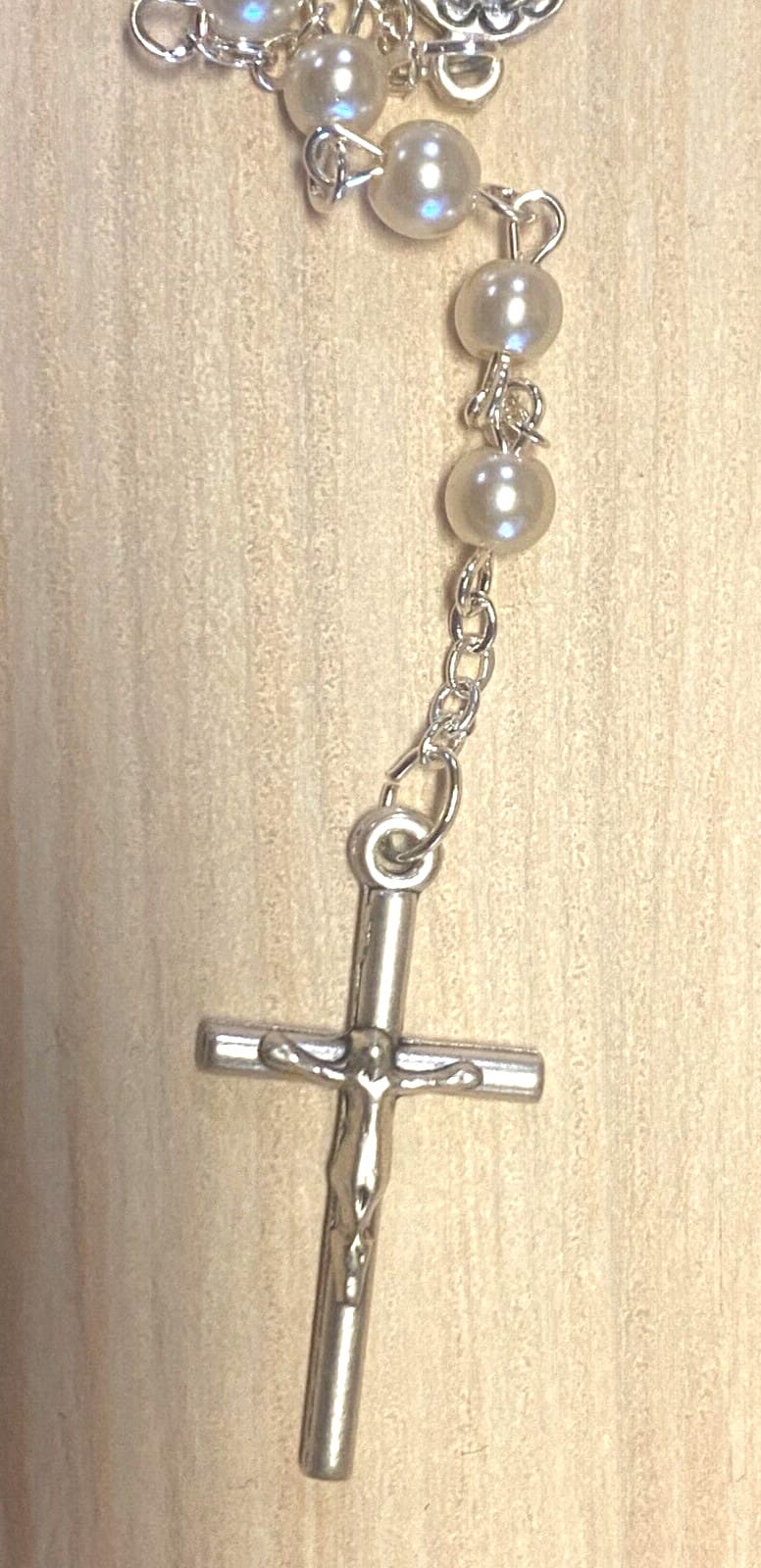White Faux Pearl  Rosary 15" L , Necklace New from Jerusalem #HLYLND-078 Journeys of Faith Collectibles:Religion & Spirituality:Christianity:Rosaries