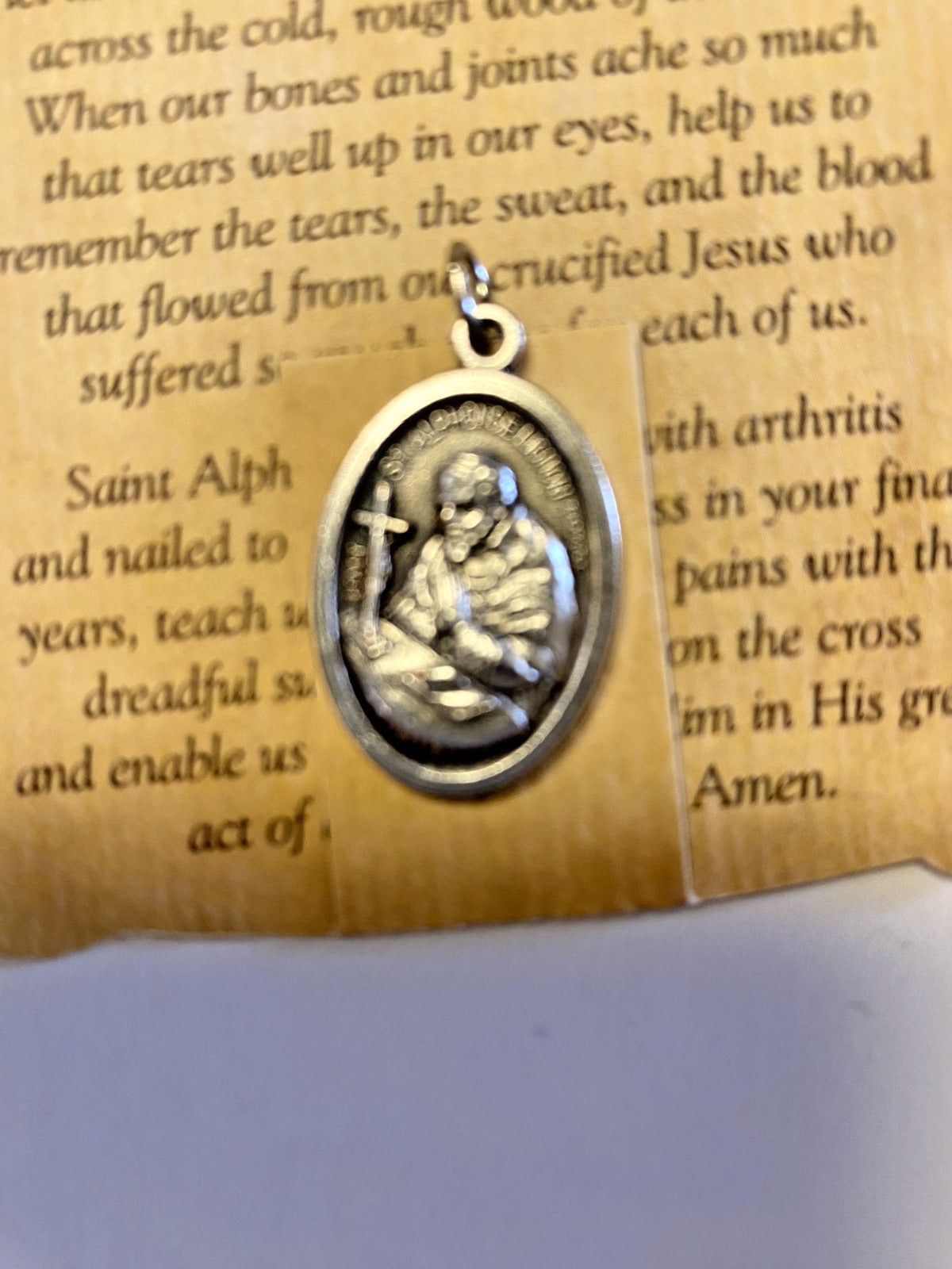 Saint Alphonsus Ligouri "Arthritis Prayer" Card + Medal, New from Italy - Bob and Penny Lord