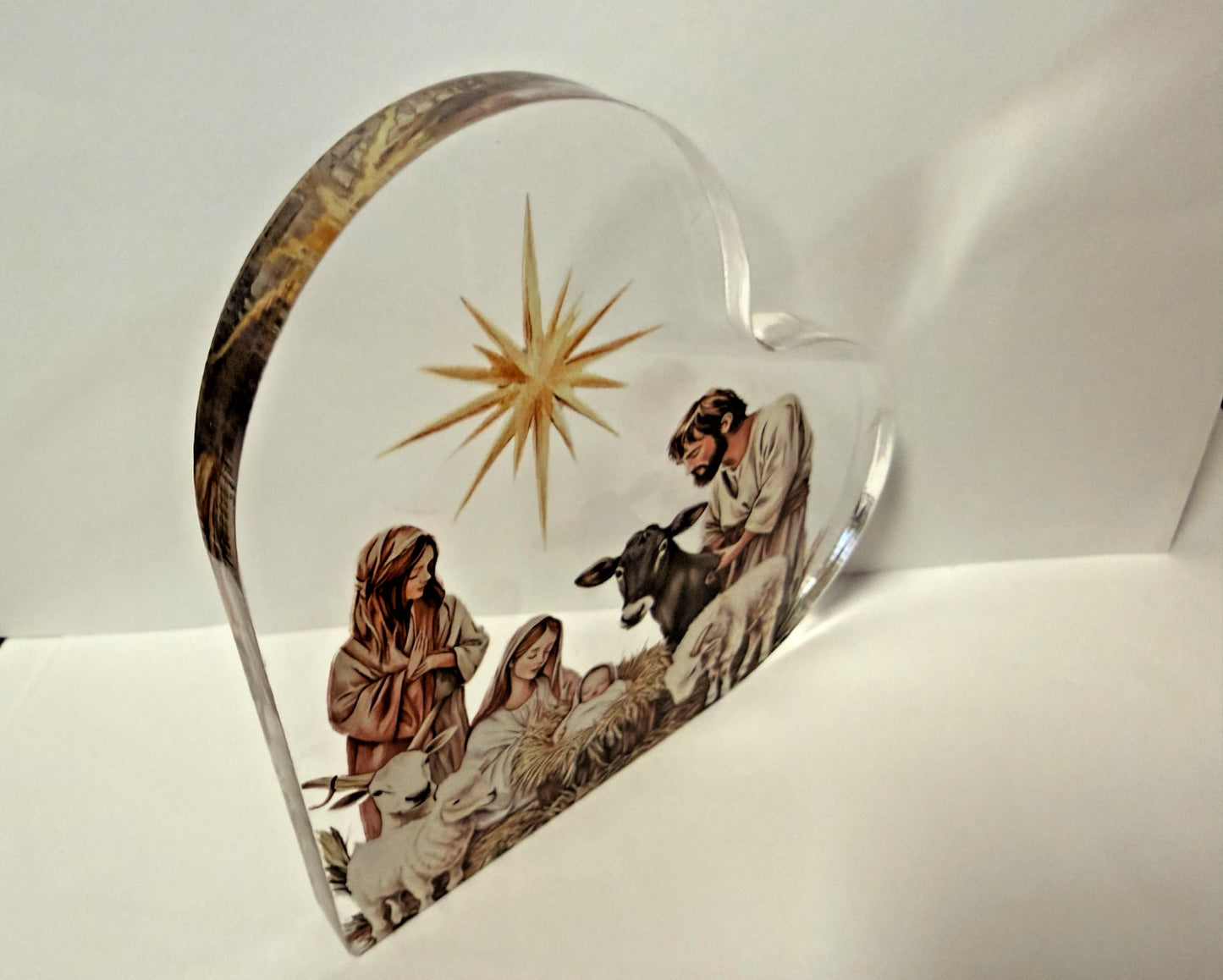 Nativity Scene Small Heart Acrylic Image, New #Gftshp-241