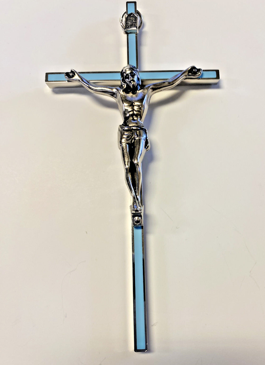 Silver & Blue Small 6" Crucifix,  New #AB-98-1