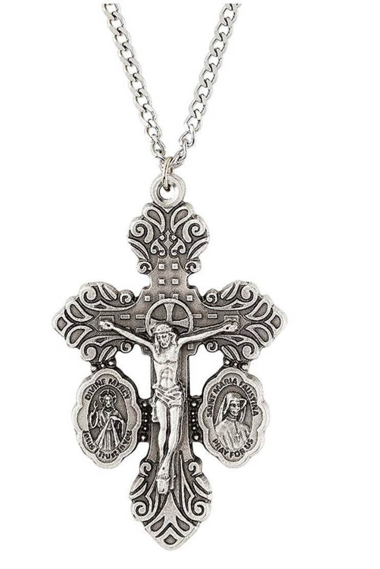 Saint Sister Faustina & Divine Mercy Dual Medal 2.50" Crucifix, New #AB-436-R2