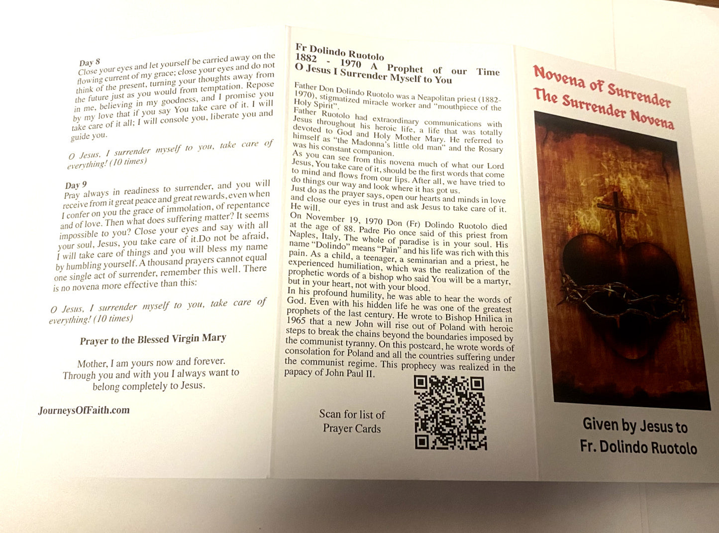Novena of Surrender Surrender Novena by Fr Dolindo Ruotolo, Tri-fold New #PC-06 - Journeys of Faith