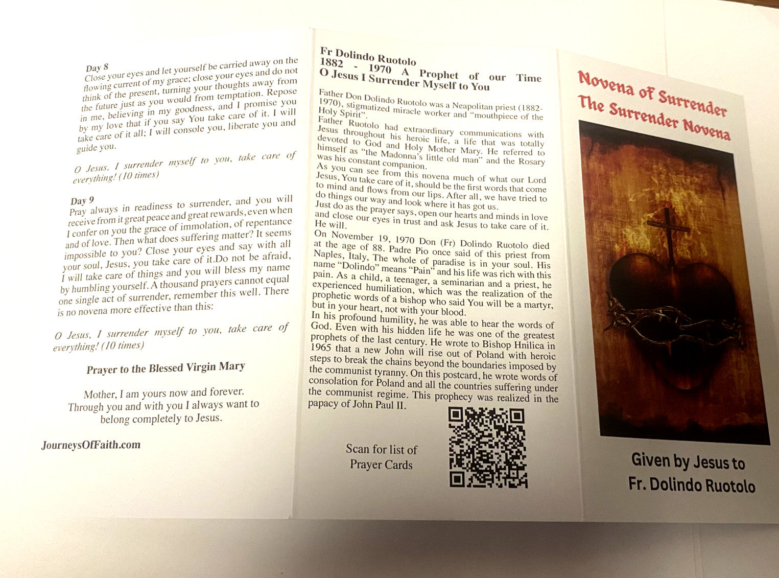 Novena of Surrender Surrender Novena by Fr Dolindo Ruotolo, Tri-fold New #PC-06 - Journeys of Faith