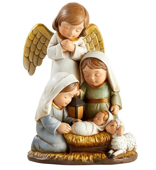 Children's Nativity with Angel 9-inch figurine, unbranded holiday collectible featuring a serene angel and nativity scene.