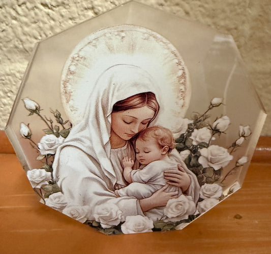 Blessed Mary & Child Jesus 3." Octagon Acrylic Image, New #ALM-021-R2