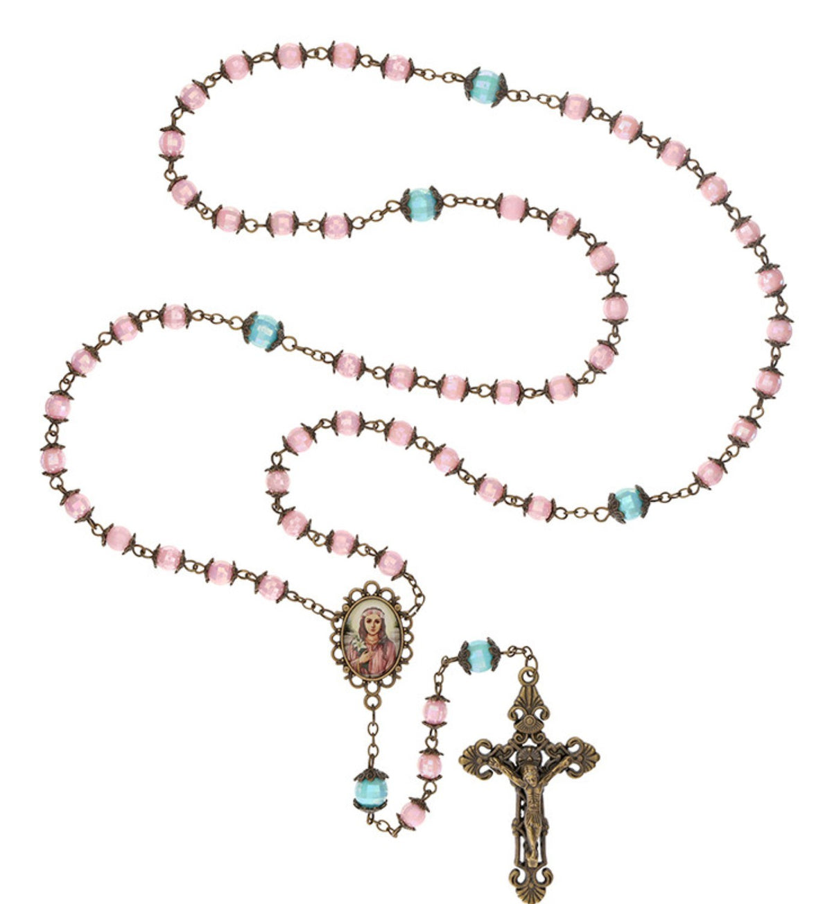 Saint Philomena  Pink & Blue Rosary, New #Gftshp-246