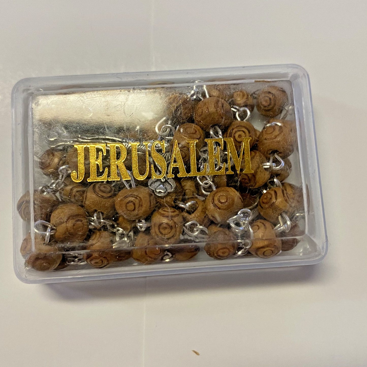 Olive Wood Rosary with Holy Soil , New from Jerusalem #AB-348-R2